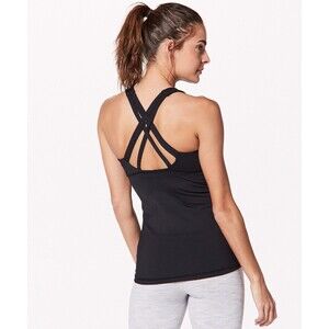 Lululemon Tank Top Womens Size 8 Black Stash N Run Strappy Racerback Athletic